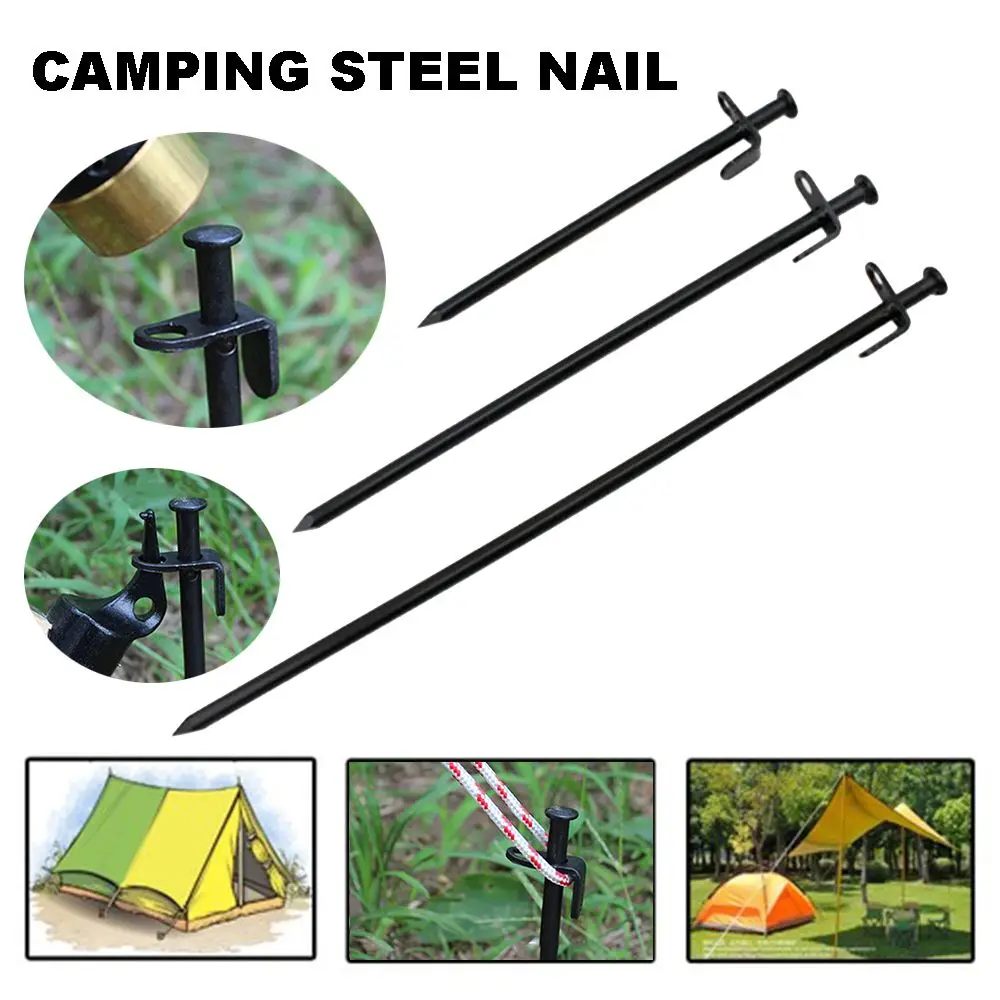 

2022 New Outdoor Camping Ground Nail Tent Wide Top Nail Canopy Steel Nails Beach Tarp Pegs With Pull Hole Fishing Hiking Tool