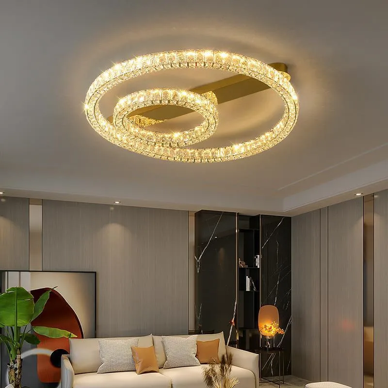 

Luxury Lustre K9 Crystals Round Ceiling Lights Modern Living Room Steel Dimmable Led Ceiling Lamp Chandelier Led Luminarias