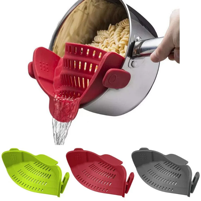 

Silicone Kitchen Strainer Clip Pan Drain Rack Bowl Funnel Rice Pasta Vegetable Washing Colander Draining Excess Liquid Univers