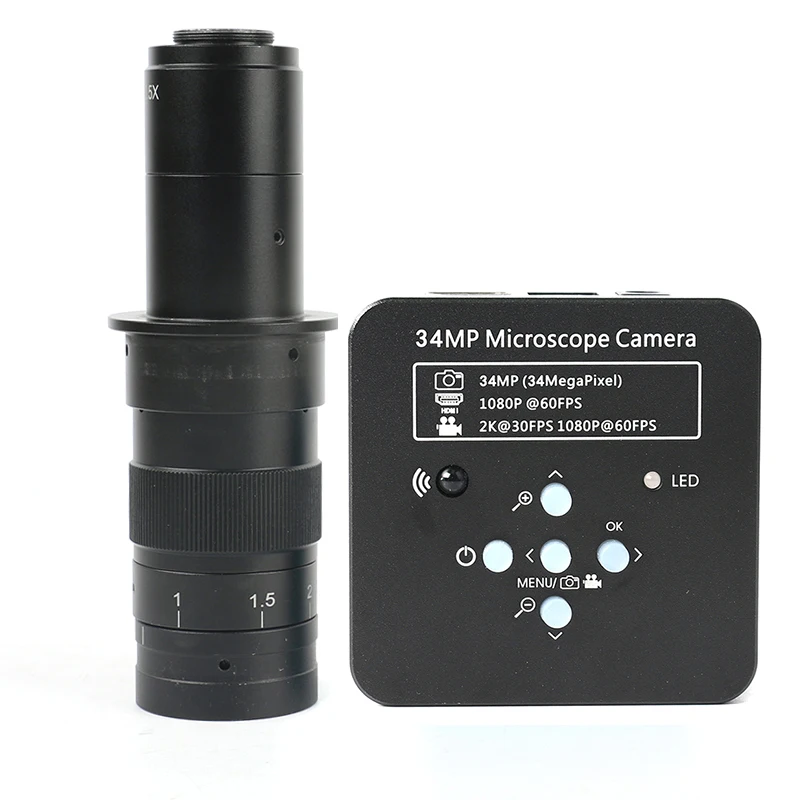

1080P 60FPS 2K 34MP HDMI USB Industrial Electronic Digital Video Microscope Camera 130X 180X 300X C Mount Lens Lab PCB Soldering