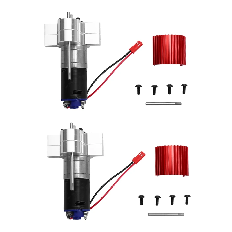 

2X 370 Brushed Motor+Alloy Heat Sink Gear Box Set with Steel Gears for WPL Henglong C14 C24 B14 B24 B16 B36 4X4 6X6