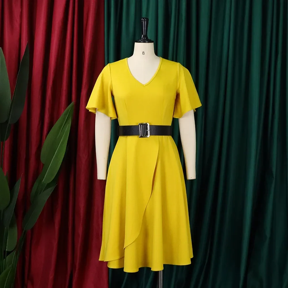 Женское платье трапециевидной формы с рюшами элегантное вечернее поясом на