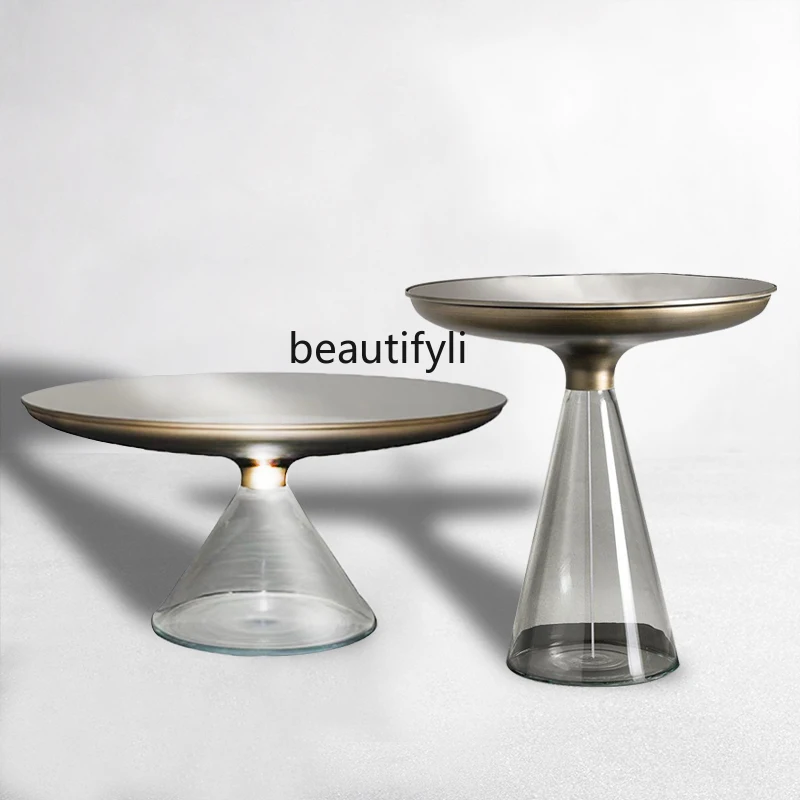 

zqGlass Coffee Table Light Luxury round Nordic Sofa Villa Side Table Living Room Corner Table round Table