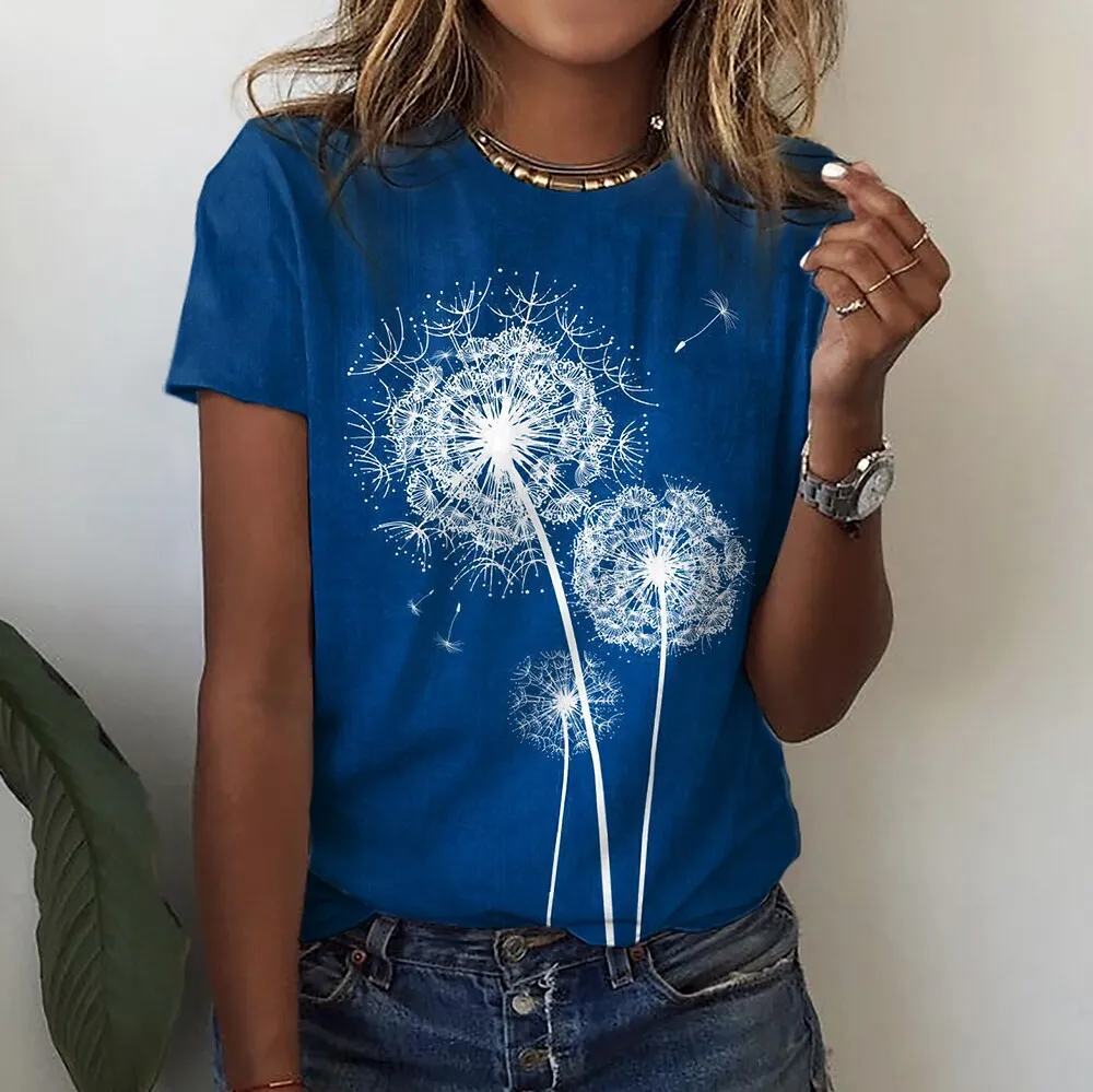 

Женская футболка с рисунком одуванчика и короткими рукавами