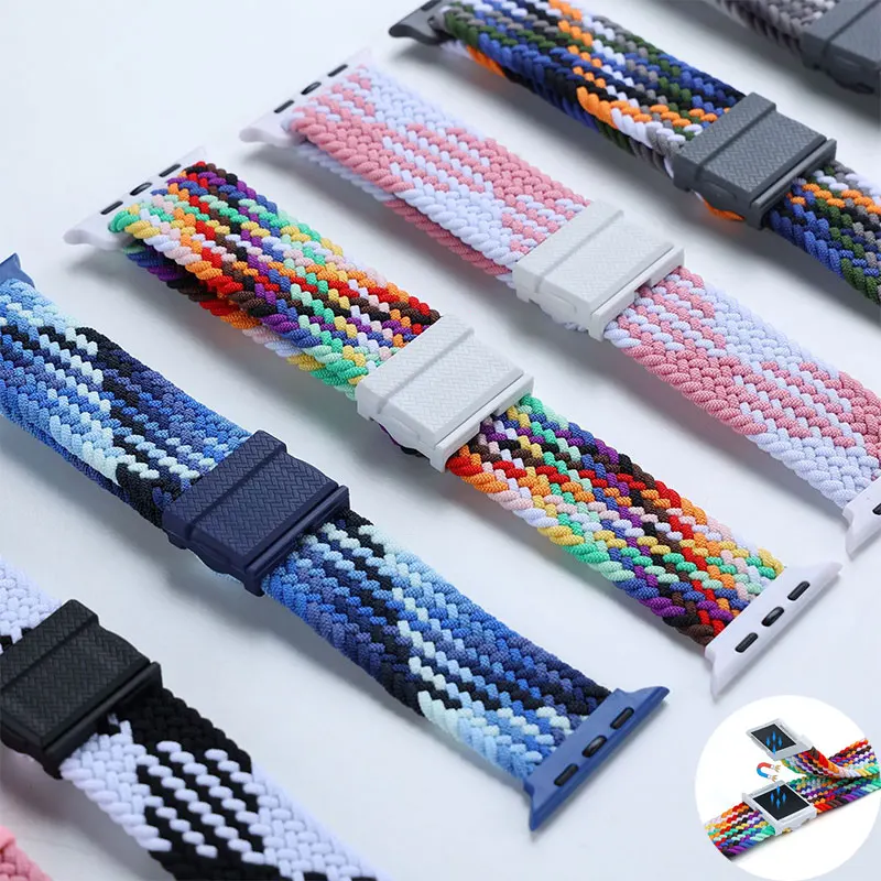 

Плетеный магнитный ремешок для Apple Watch, Нейлоновый Регулируемый браслет для Apple Watch Ultra 49 мм 45 мм 44 мм 42 мм 41 мм 38 40 мм 8 7 6 5 4 3SE