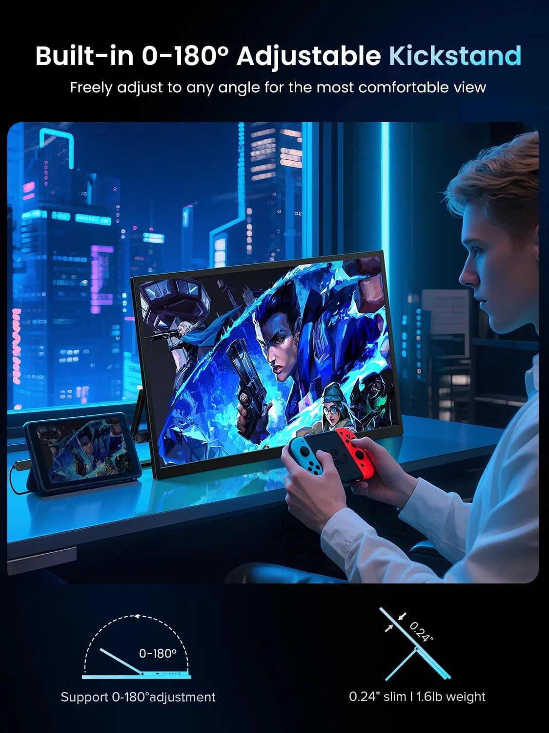Фото Идеальный портативный игровой монитор UPERFECT 18,5 дюймов, 120 Гц, 100% sRGB, 1080P, FreeSync, HDR, USB-C, HDMI, для ноутбуков, MacBook, ПК, Surface, PS5, Xbox. №4