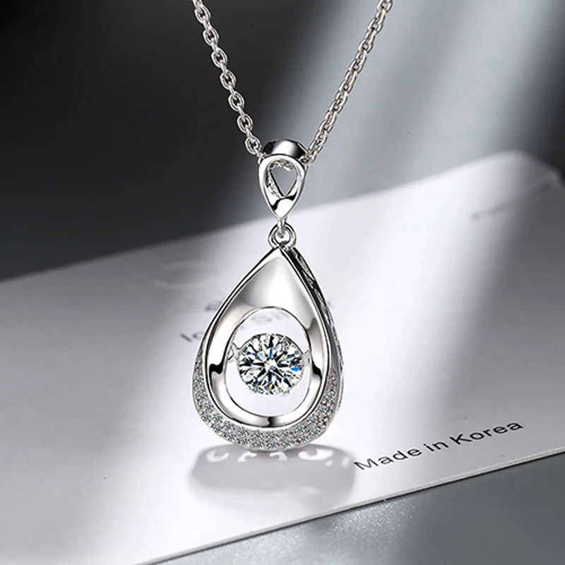 

KOFSAC Fashion Dancing Zircon Water Droplets Pendant Necklace For Women Creative 925 Sterling Silver Necklaces Birthday Gift