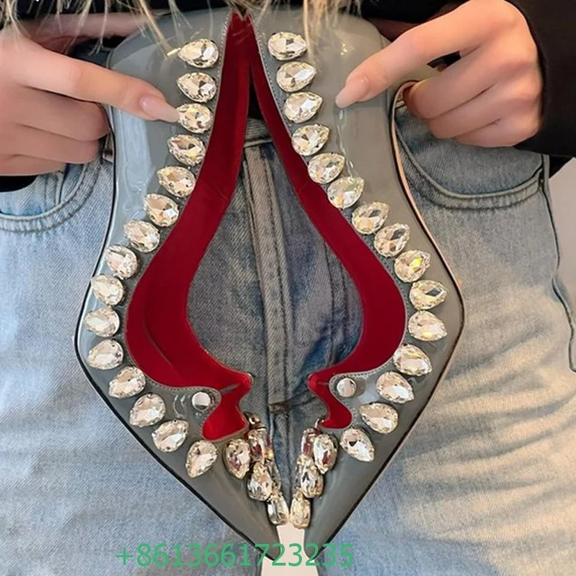 Сексуальные туфли-лодочки с большим бриллиантовым кристаллом и острым носком на