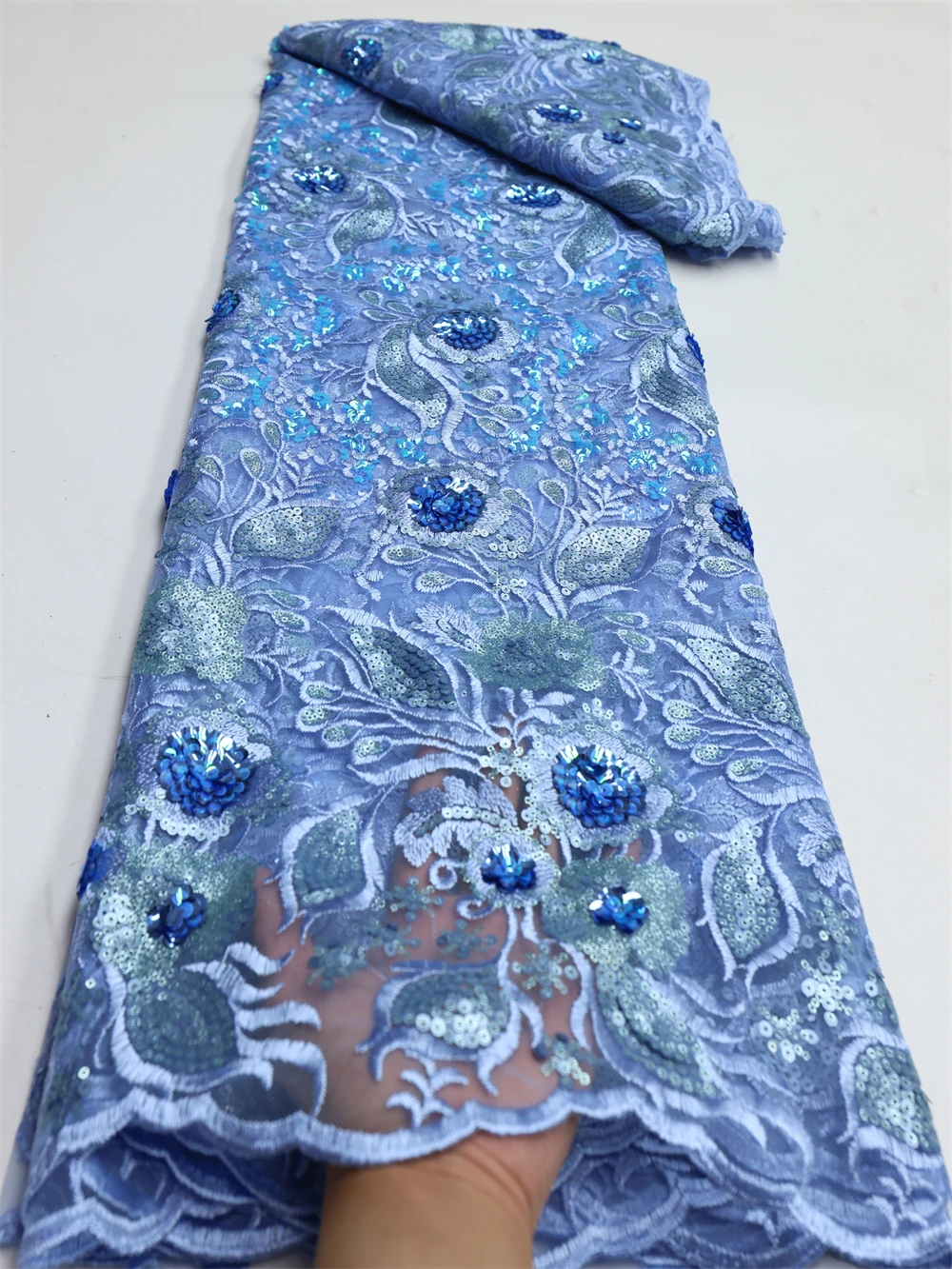 

Sky Blue Luxury African Sequins Lace Fabric 2022 French Tulle Net Lace,High Quality Net Embroidery Nigerian Wedding Party LY1557