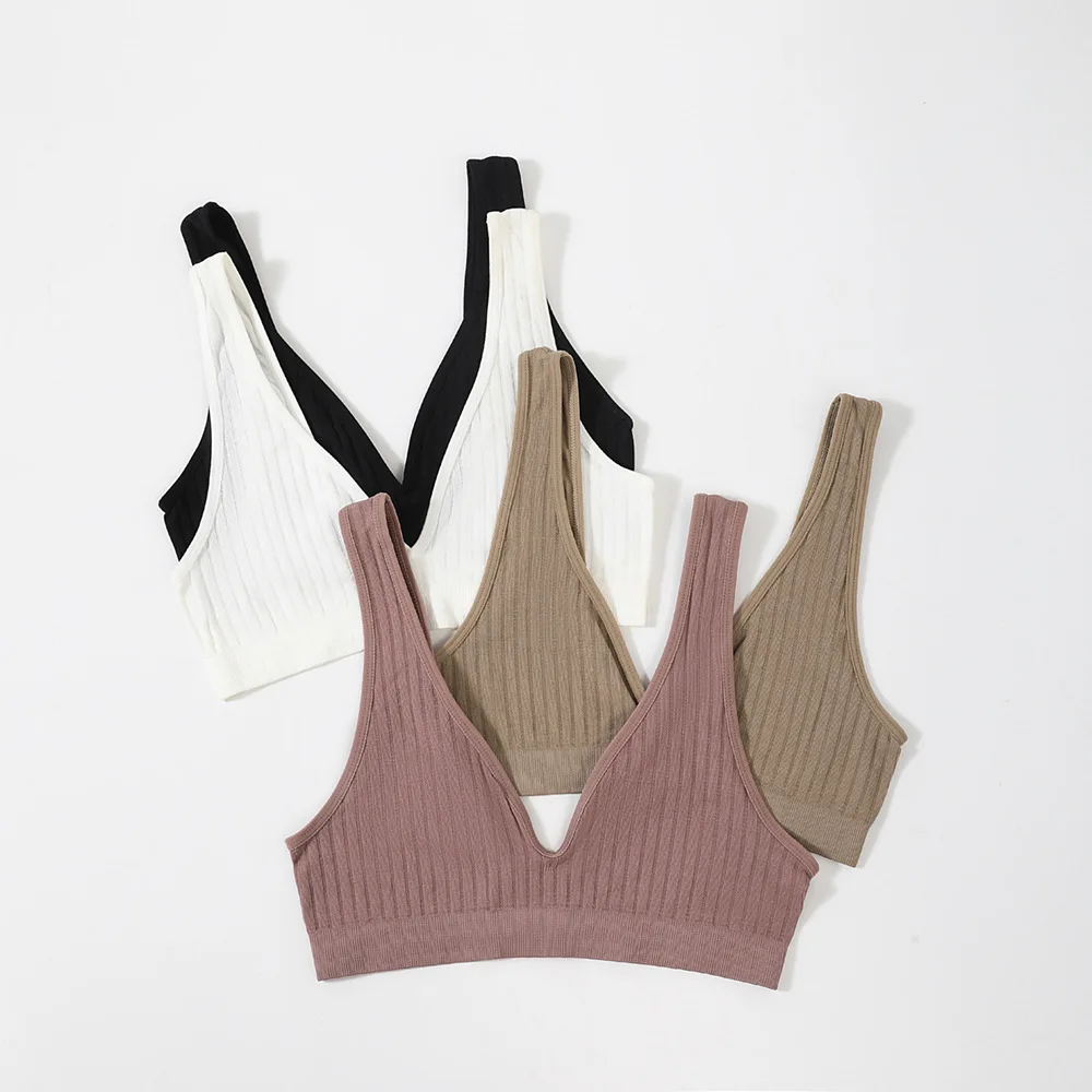 Sexy Seamless Bra Wire Free Brassiere Rib Bralette Women's Plunge Underwear Top Female Comfy Lingerie Small Breasts Intimates