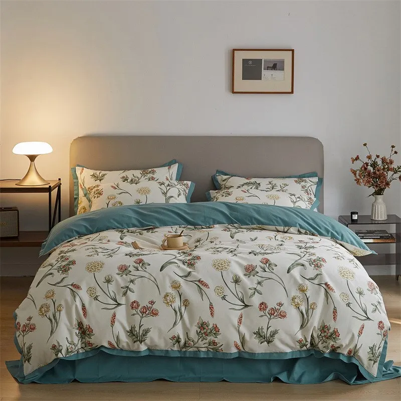 Spring and Summer Retro Sle 80 Pieces Long-staple Cotton Printed Quilt Y Set Four-Piece High end Pure San...