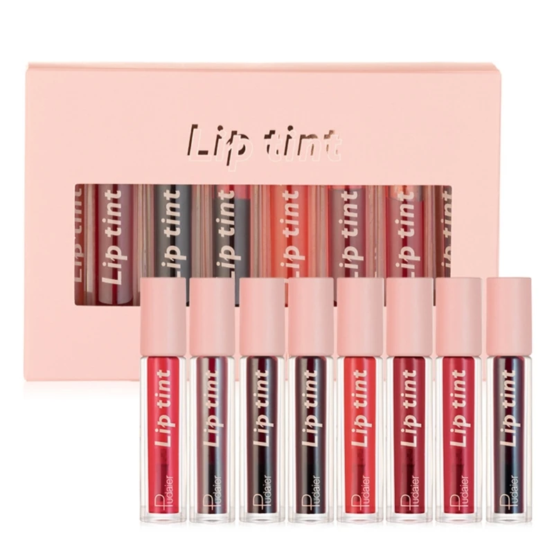 

8 Colors Liquid Lipstick Set Moisturizing Hydrating Nourishing Colored Lip Gloss Lip Tints Stain Lip Gloss for Drop Shipping