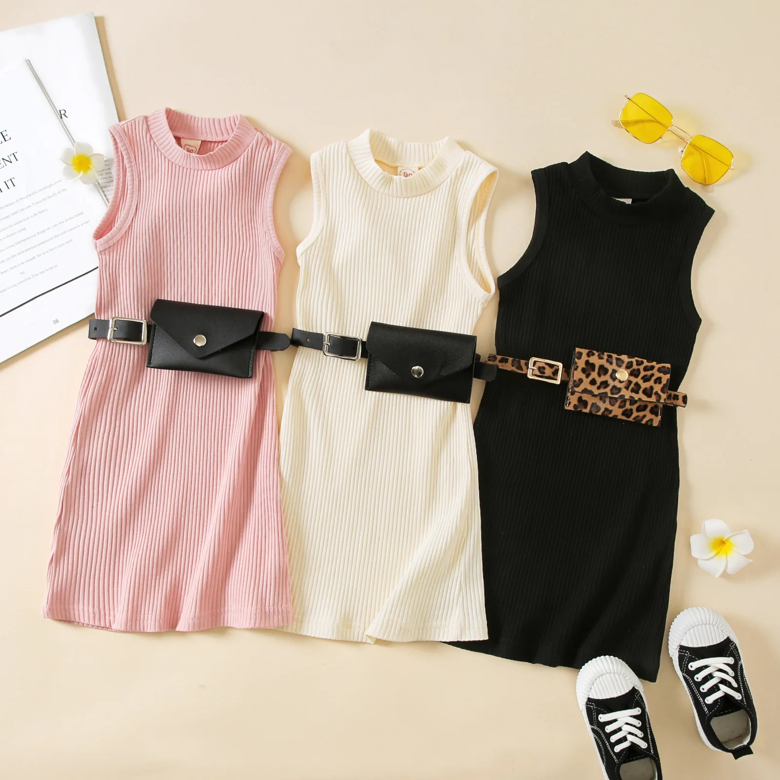 

Baby Dress Fashion Summer Infant Baby Girl Pure Colourpure Colour Sleeveless Dress With Waistband Girls Clothes 3Piece Set 1-6T