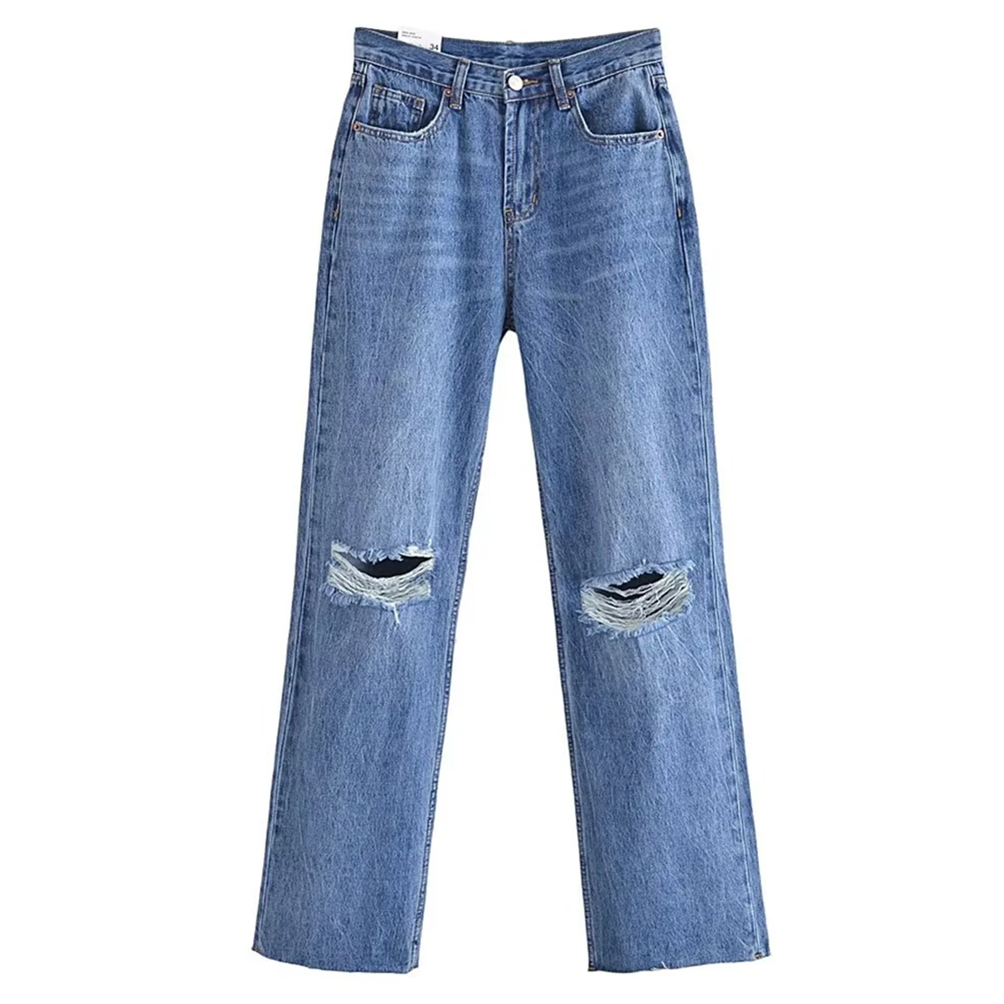 Jenny&Dave Spring New Fashion Holes Ripped Mom Jeans Loose Boyfriend Denim Pants Women