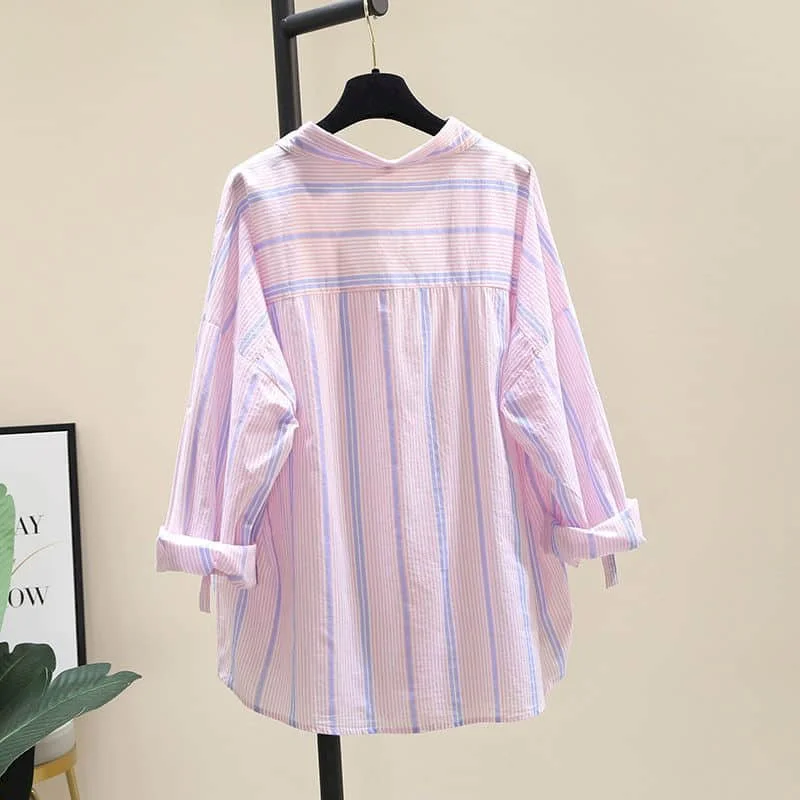 Рубашка-поло женская в полоску винтажная Свободная Повседневная модная