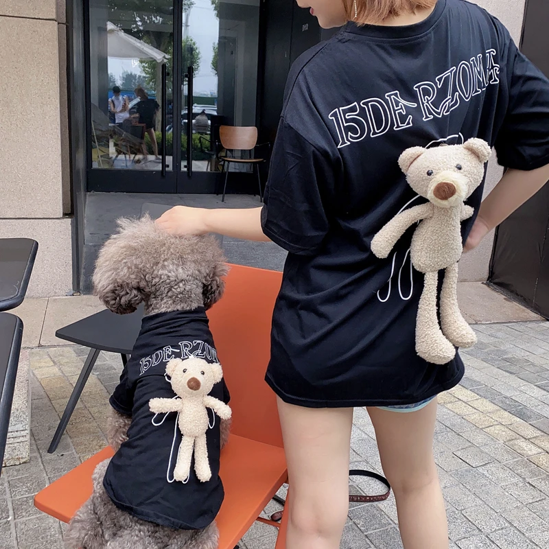 

New Dog parent-child Clothing Cute Bear cat Small Dog T-shirts Bichon Poodle Schnauzer Pomeranian Corgi pet Puppy Summer clothes