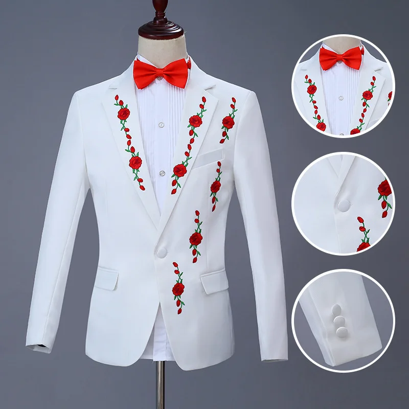 

[Пиджак + брюки] 2022 деловой Повседневный модный элегантный мужской костюм с вышивкой в виде красных цветов высокого качества на Рождество Хэллоуин свадьбу