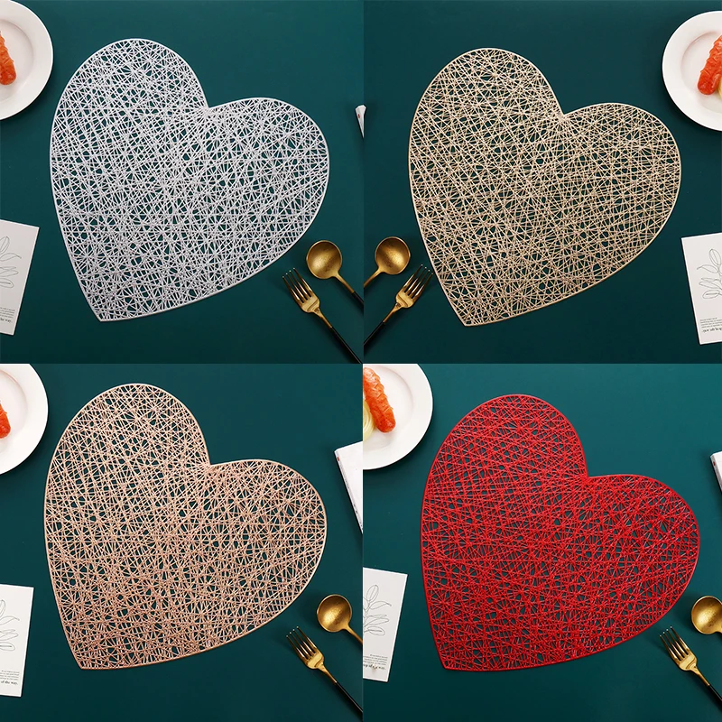 

Heart Shape Hollow PVC Bronzing Placemat For Dinner Table Mat Coffee Tables Tableware Plates Decoration Kitchen Accessories