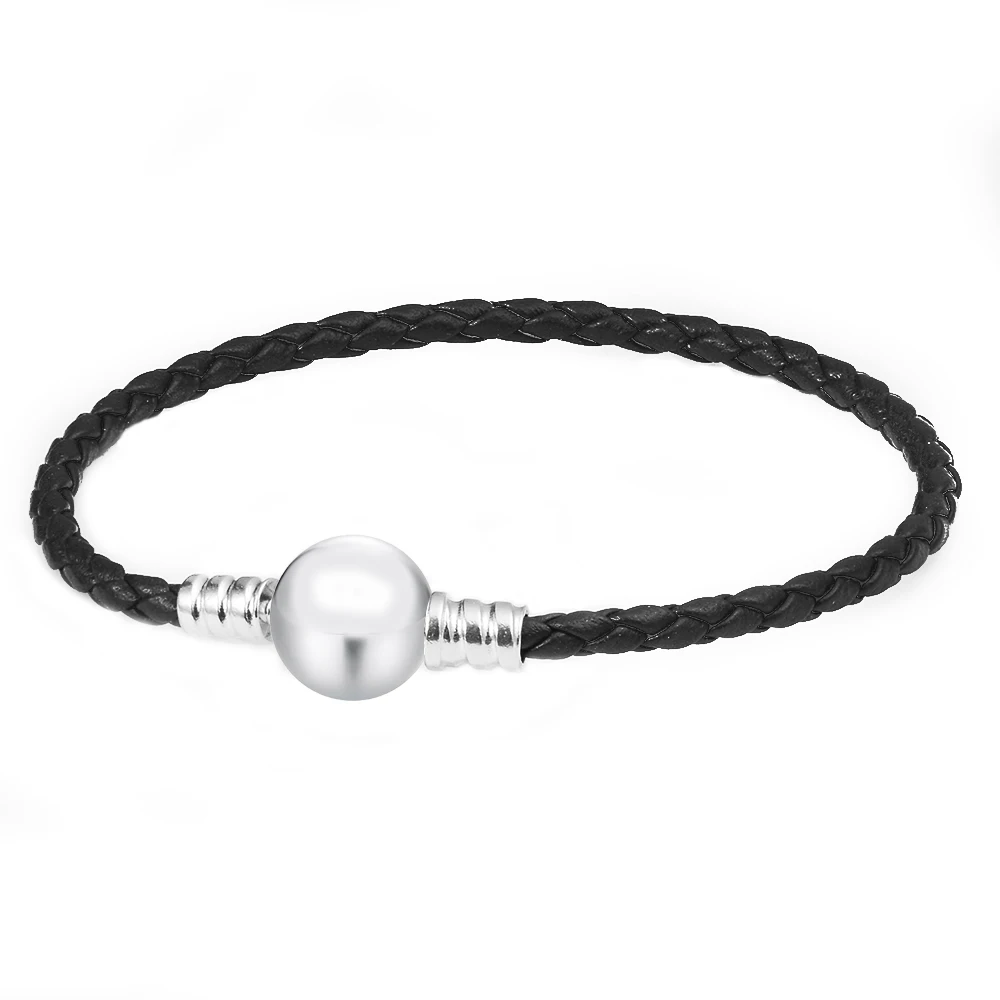 

Женский плетеный кожаный браслет с круглой застежкой, из серебра 925 пробы