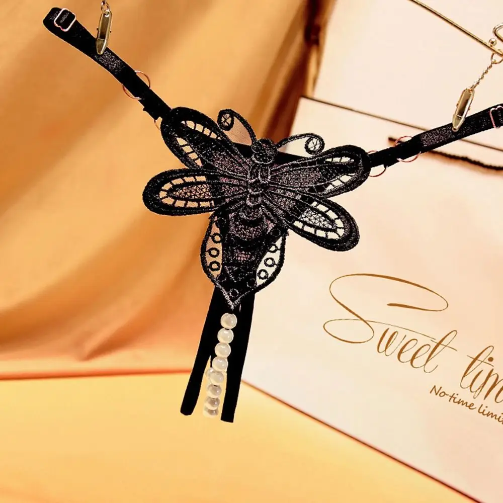

New Women's Sexy Lingerie Open Crotch Underwear Lady's Crotchless Lace Panties With Bow Pearl Butterfly Open fork Thong