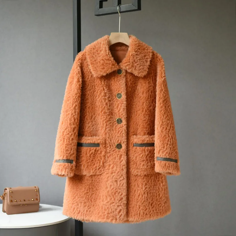 Female Warm Genuine Lamb Fur Coats Women 2022 Autumn Winter Real Fur Outerwear Casual Soft Fluffy Fleece Jackets Overcoats C79