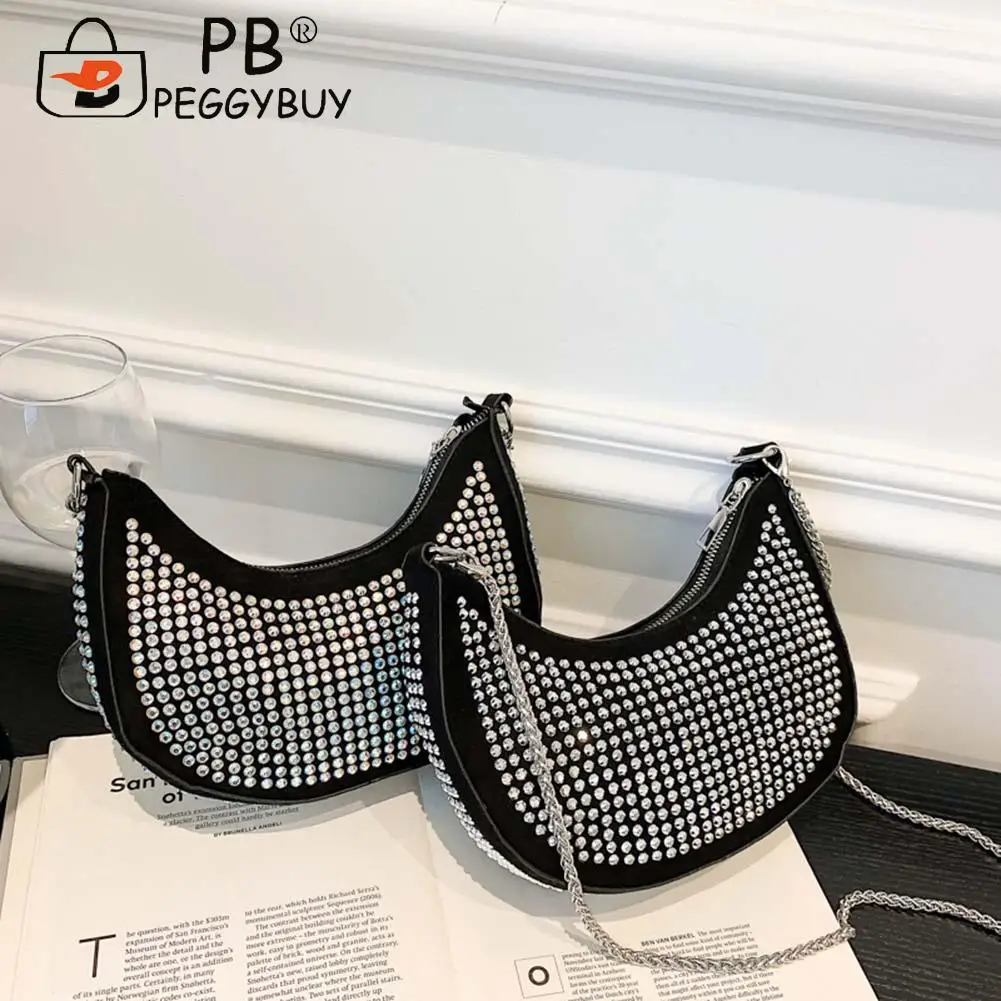 

Fashion Rhinestone Crossbody Bags Small PU Leather Shoulder Bags for Women Zipper Designed Handbag for Female Travel