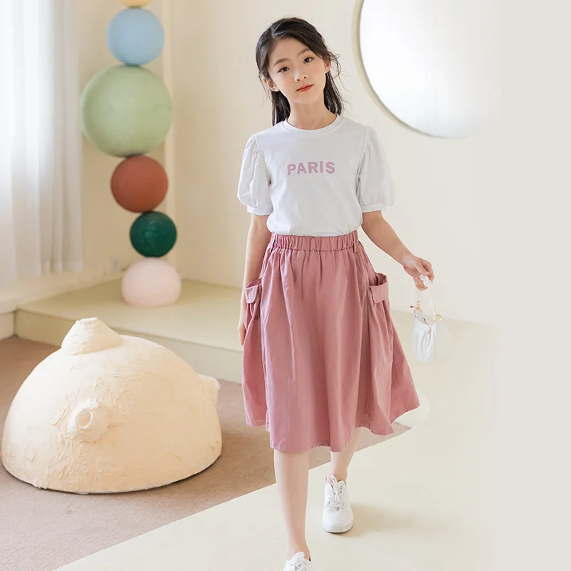 

Повседневная юбка для девочек, одежда для детей 8-12 лет, комплект с топом и низом для учеников, Корейская версия, куртка, Элегантное летнее платье