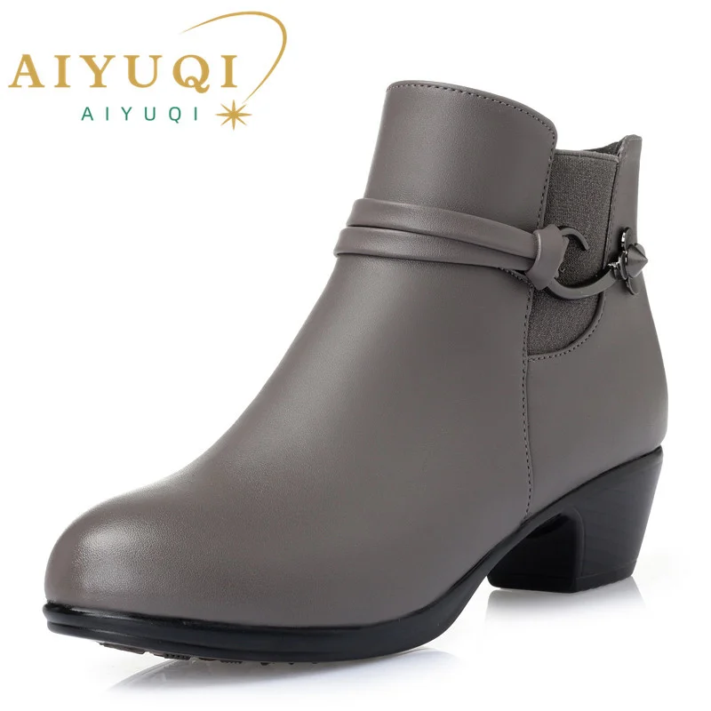 

New 2023 new winter genuine leather women's Martn boots wool warm ankle boots large size 41 42 43 gray party boots women