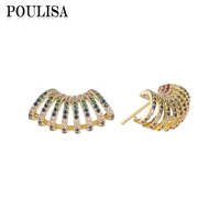 poulisa luxury layered line earrings for women gift colorful cubic zircon solid geometry stud earrings personalized jewelry