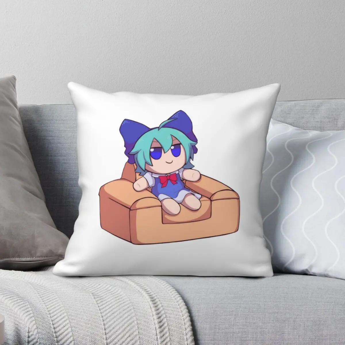 

FUMO CIRNO ON A COUCH Square Pillowcase Polyester Linen Velvet Creative Zip Decor Throw Pillow Case Home Cushion Cover