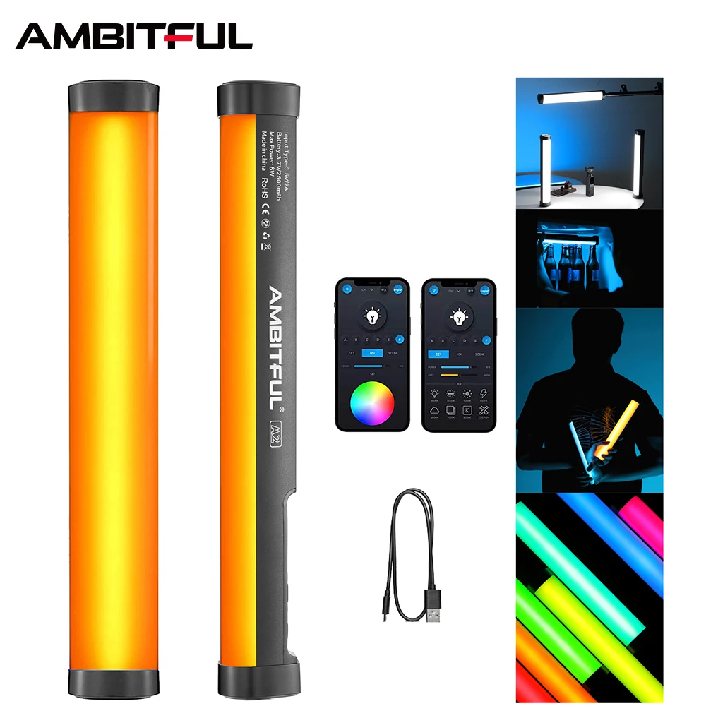 Лампа светодиодная AMBITFUL A2 RGB 2500-8500K для видеокамеры CRI 95 + TLCI 97 встроенное