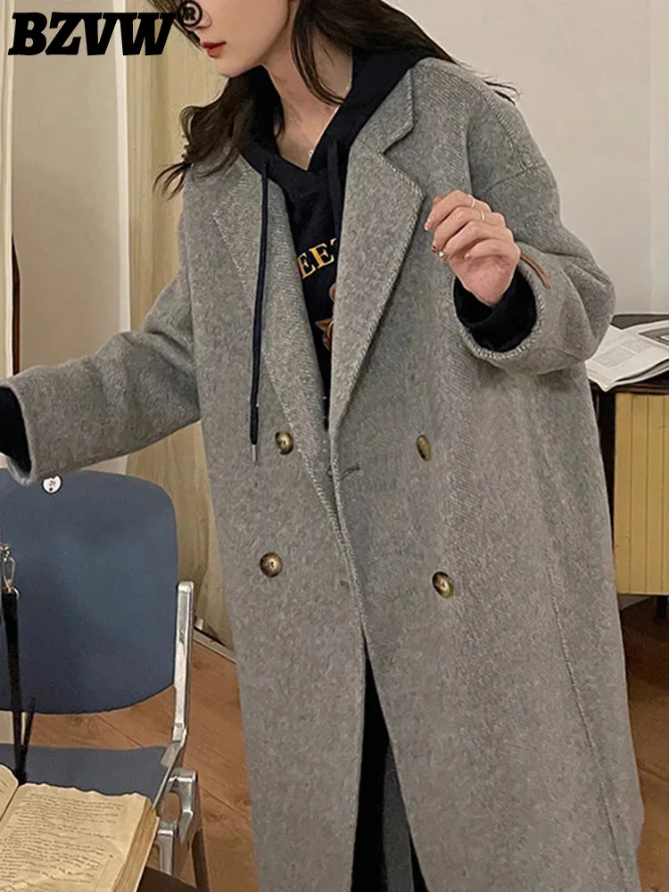 

Высококачественное серое элегантное шерстяное пальто BZVW, женское свободное средней длины, модное женское блестящее пальто, новинка сезона осень-зима 2023