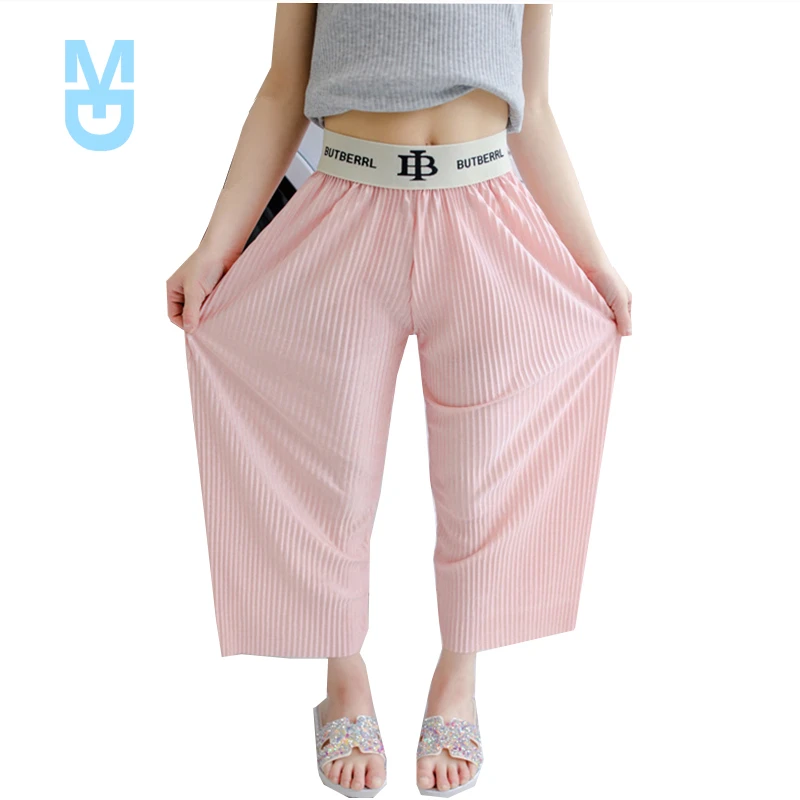 

New Summer Kids Pants Girls Casual Loose Wide Leg Pants 2-12Y Baby Clothes Children Letter Print Pleated Sweatpants Korean