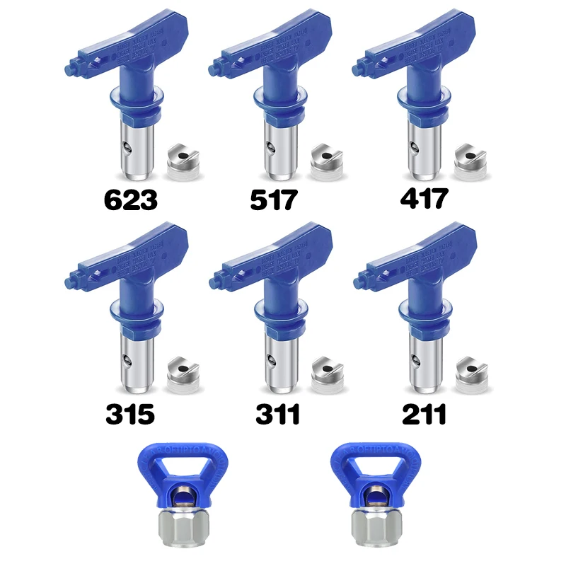 

Garden Tool Paint Sprayer Fine Finish Seal Nozzle 211 311 315 417 517 623 Blue Airless Nozzle Spray Gun Airbrush Tip Home