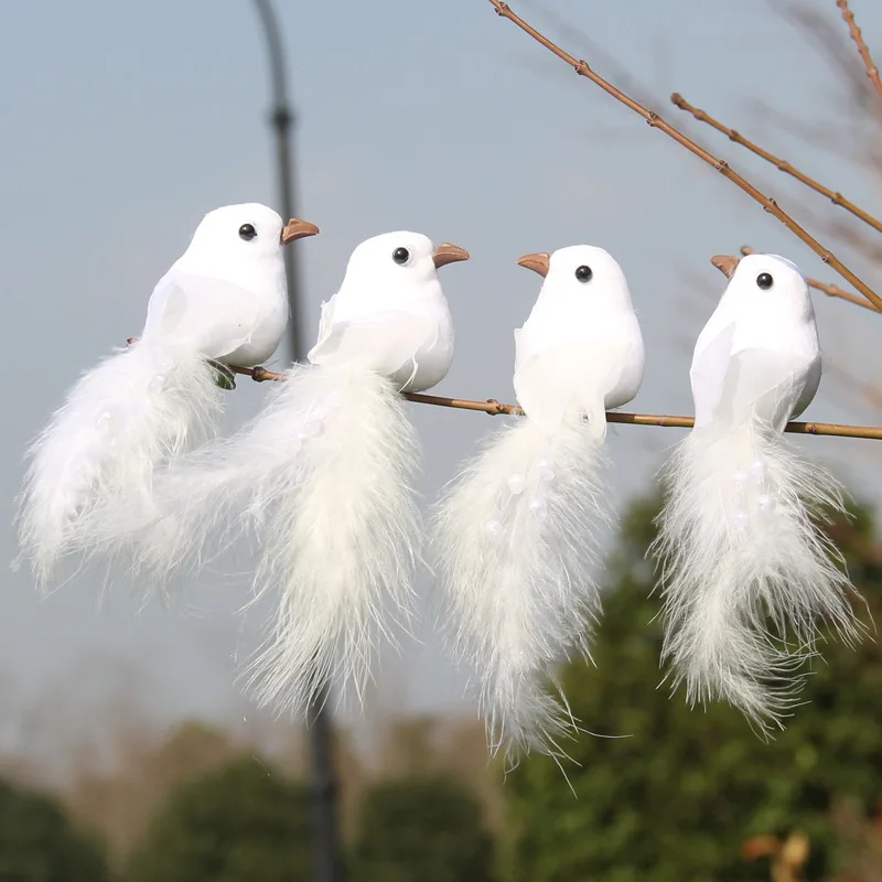 

Artificial White Pigeon Plastic Feather Peace Doves Bird Simulation Figurines Home Table Garden Hanging Decoration Xmas Gifts
