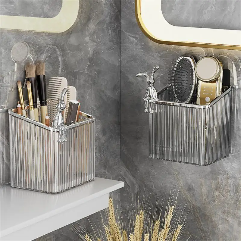 

Bathroom Storage Box Transparent Silver Easy To Take Strong Load-bearing Capacity Enlarge The Invisible Sticker Thick Material