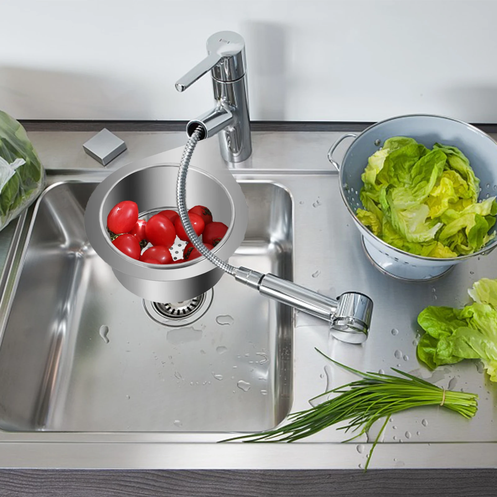 

Kitchen Sink Drain Basket Stainless Steel Strainers Swan Neck Design Food Vegetables Peel Egg Filter Storage Organizer