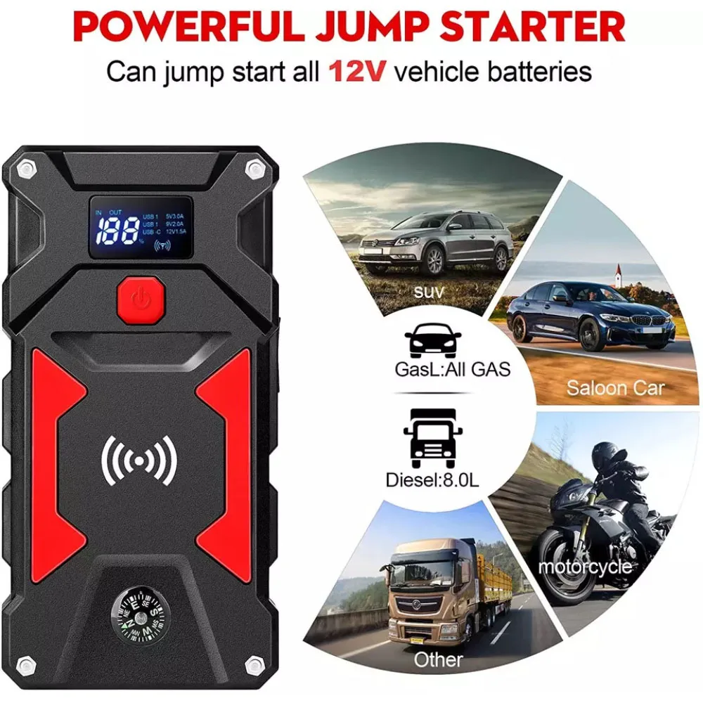 Пусковое устройство для автомобиля, 24800 мА · ч, а, 10 Вт, светодиодный дисплей