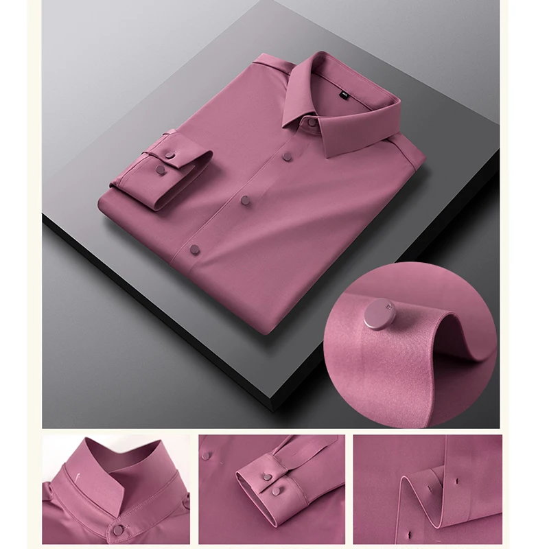 100% Non Iron Top Elastic Men Dress Shirt Long Sleeve Regular Fit Business Office Male Blouse