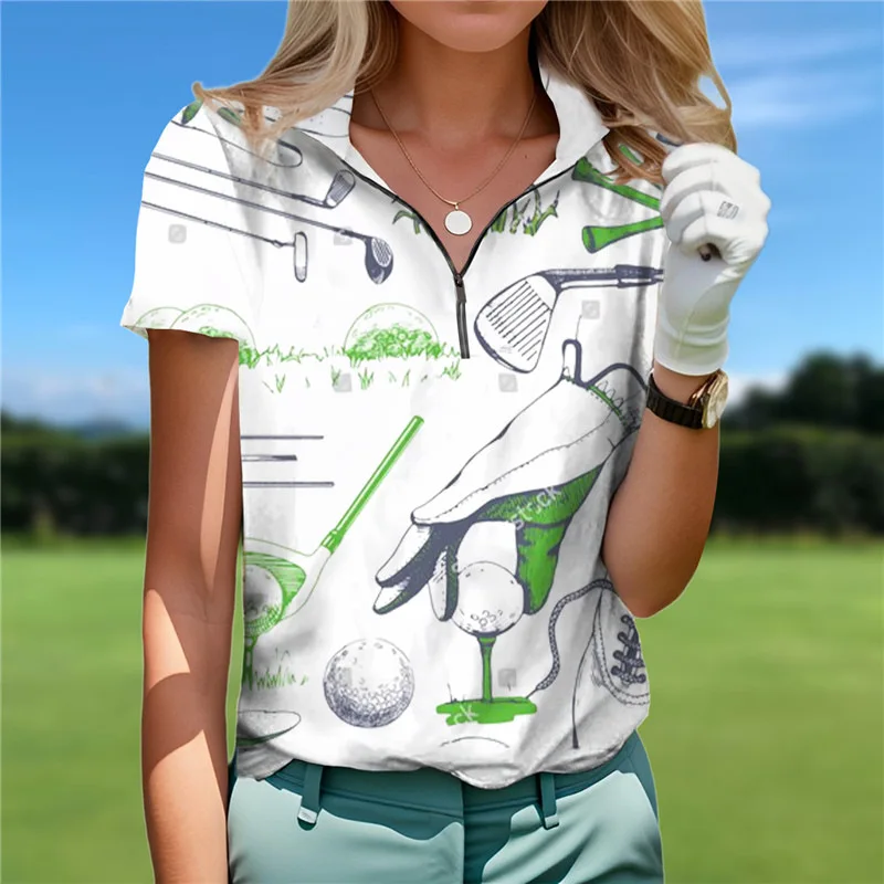 Новая однообразная женская рубашка-поло на молнии с коротким рукавом и отложным