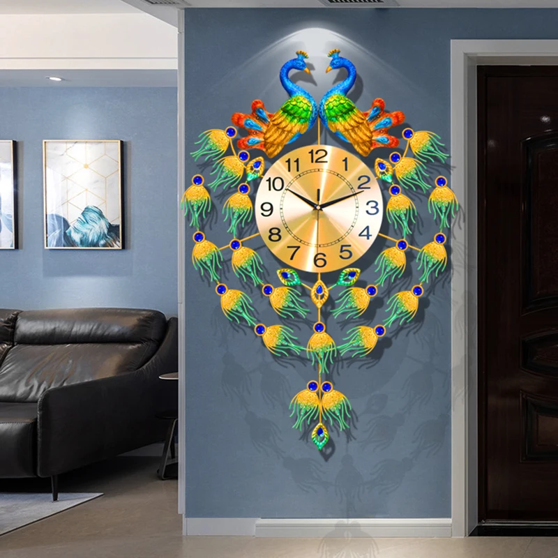 

Wall Modern Clocks Digital Nordic Design Peacock Luxury Living Room Wall Clock Large Silent Reloj Pared Home Decoraction WWH35XP