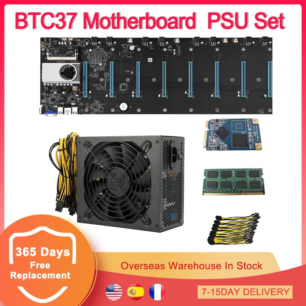 

Набор шасси материнской платы BTC S37 для 8 графических карт 8 ГБ DDR3 128 Гб SSD кабель питания 2000 Вт блок питания ETH Биткоин Майнер