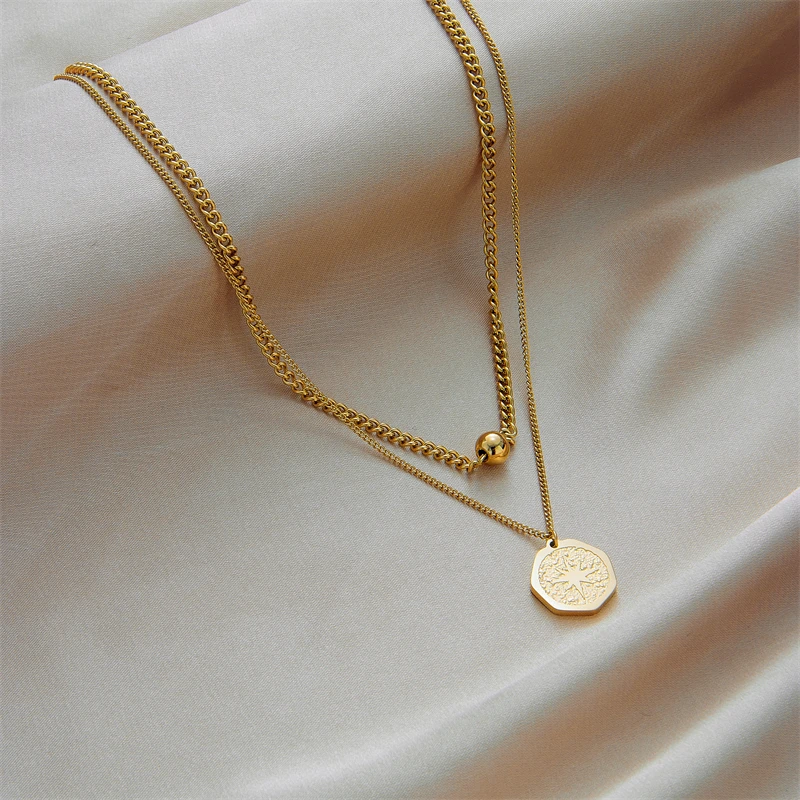 Ожерелье XIYANIKE из нержавеющей стали 316L для женщин Двухслойное многогранное