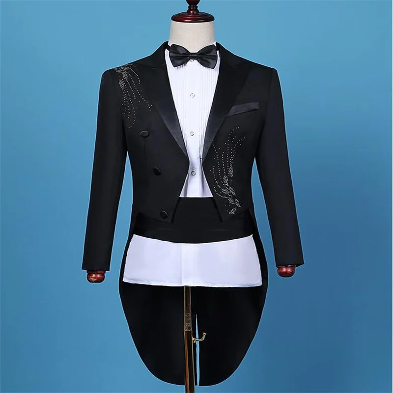 

New tuxedo suit men's blazers jackets slim host chorus stage costume magic terno slin masculino black chaquetas y americanas