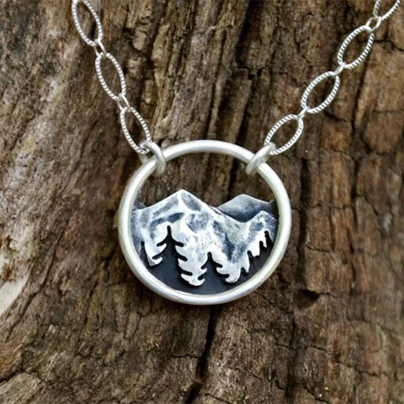 

Creative Fashion Necklace Female Round Mountain Pine Plant Pendant Simple Fashion Jewelry Birthday Gift Wholesale