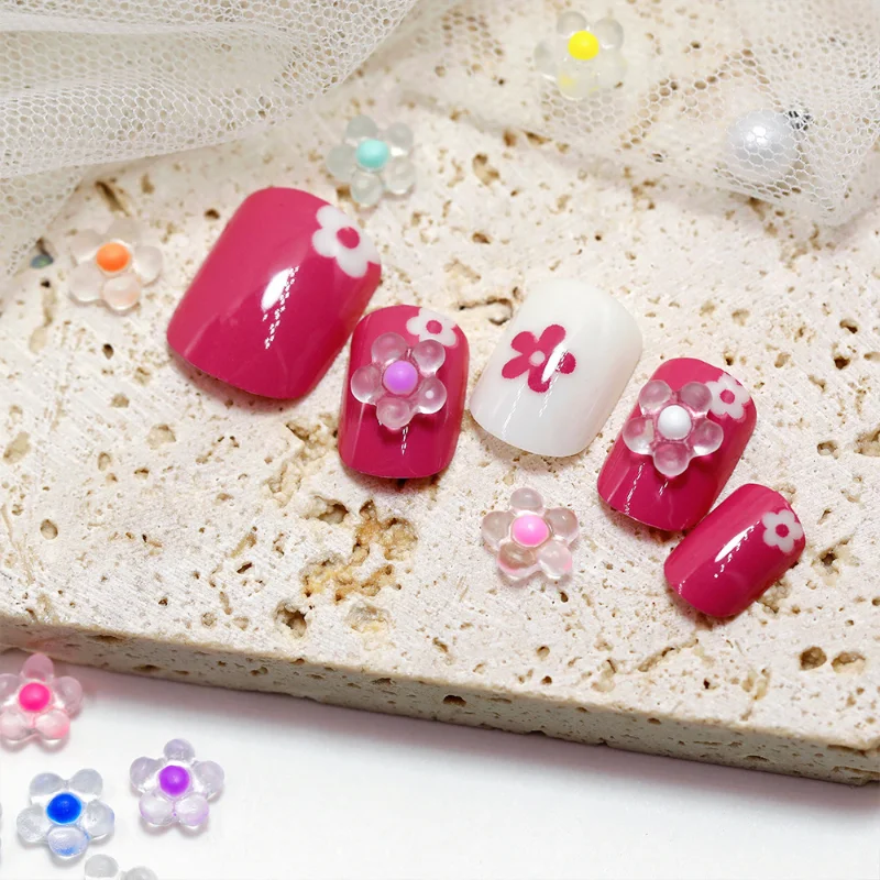 

20 Pcs Nail Art Flower Cute Kawaii Colors Transparent 3D Rhinestones DIY Flatback Fashion Acrylic Stones Manicure Decorations