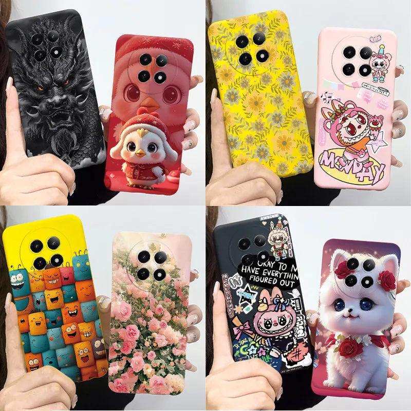Чехол для Realme 12 12X 5G Luxury Dragon Cute Labubu Cat Pattern матовый мягкий силиконовый чехол