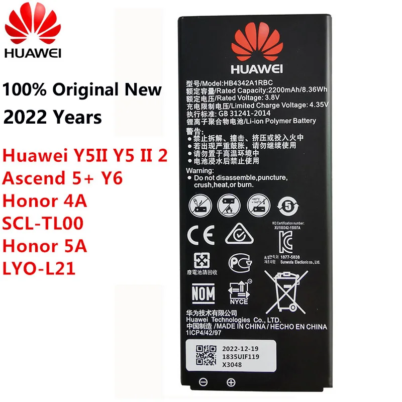 

Latest Date 100% Original New 3.8V 2200mAh HB4342A1RBC For Huawei Honor 4A Honor4A SCL-TL00 SCL-ALOO Y6 Replacement Battery