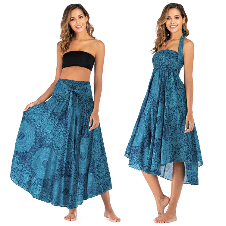 

Ethnic Style Fashion Skirts Women Clothes Bottom Skirt Woman Long Jupe Bohemian Boho Flowers Elastic Waist Faldas