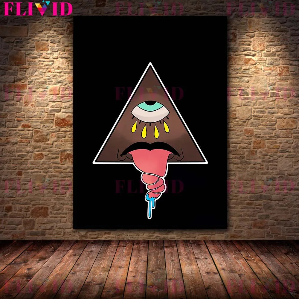 Ведьма шляпа и Луна символов черно-белая настенная Картина на холсте серая